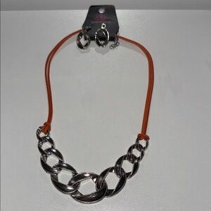 Paparazzi Silver and Orange Necklace Earring Set.